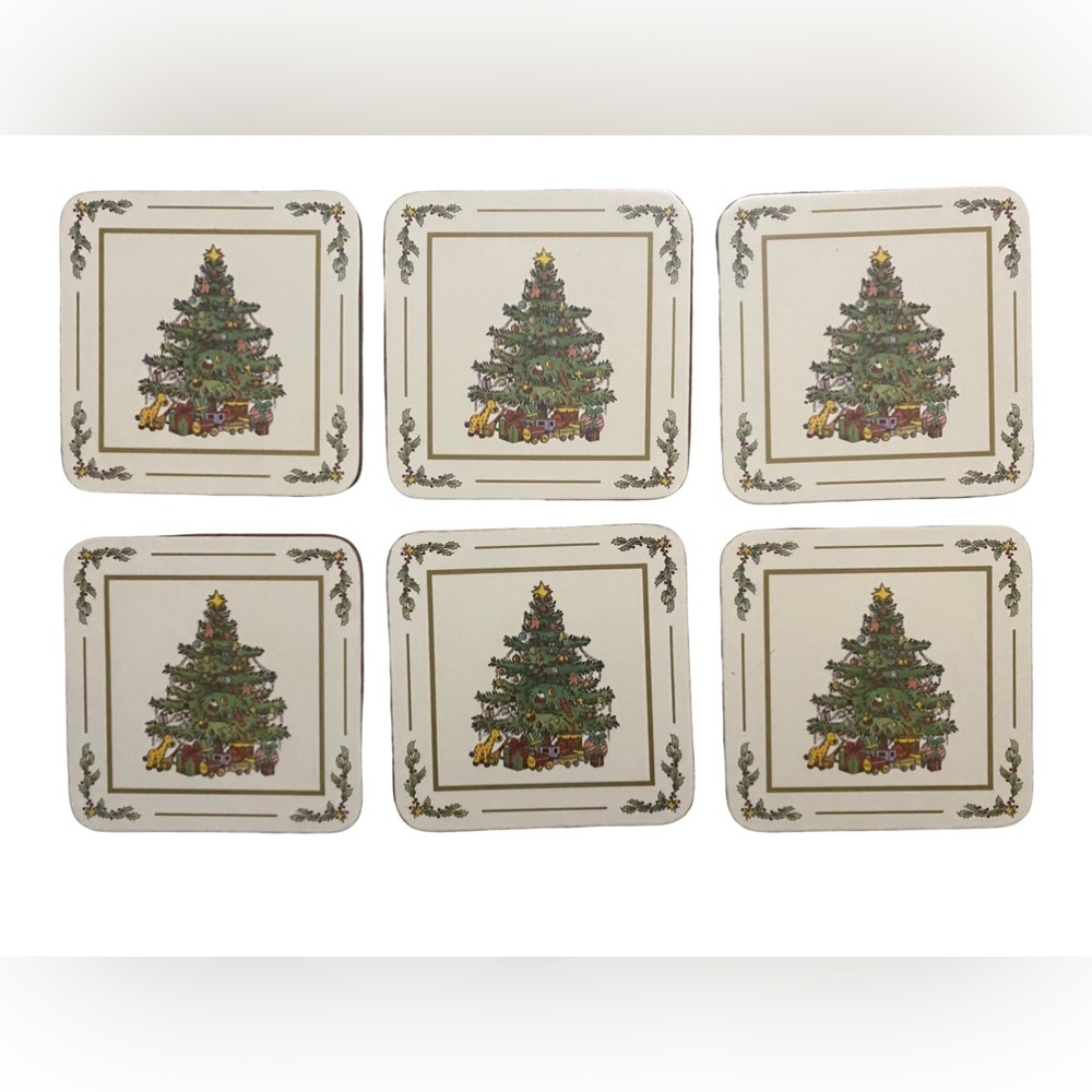 Vintage Pimpernel Christmas Tree Cork Back‎ Coasters Set of 6 NEW
